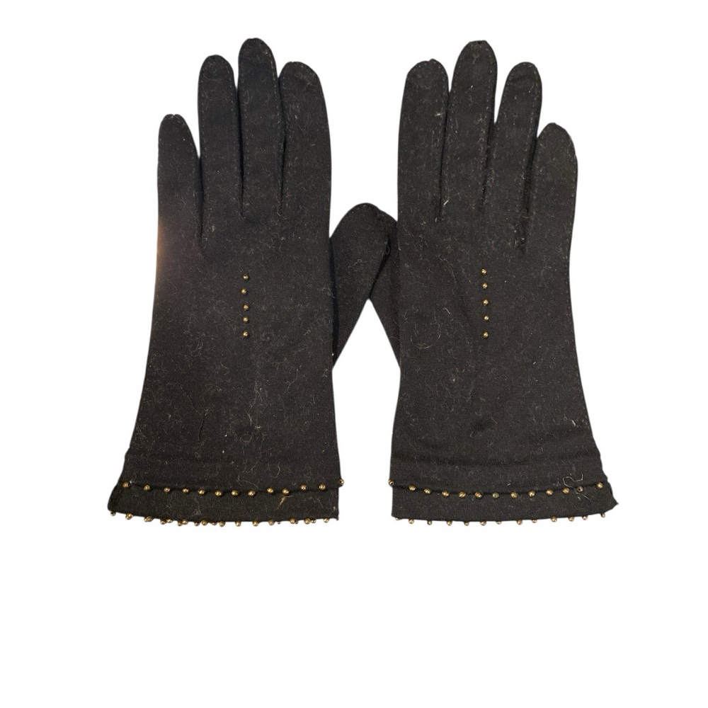 Vintage Black Gloves with gold bead accents Size Small